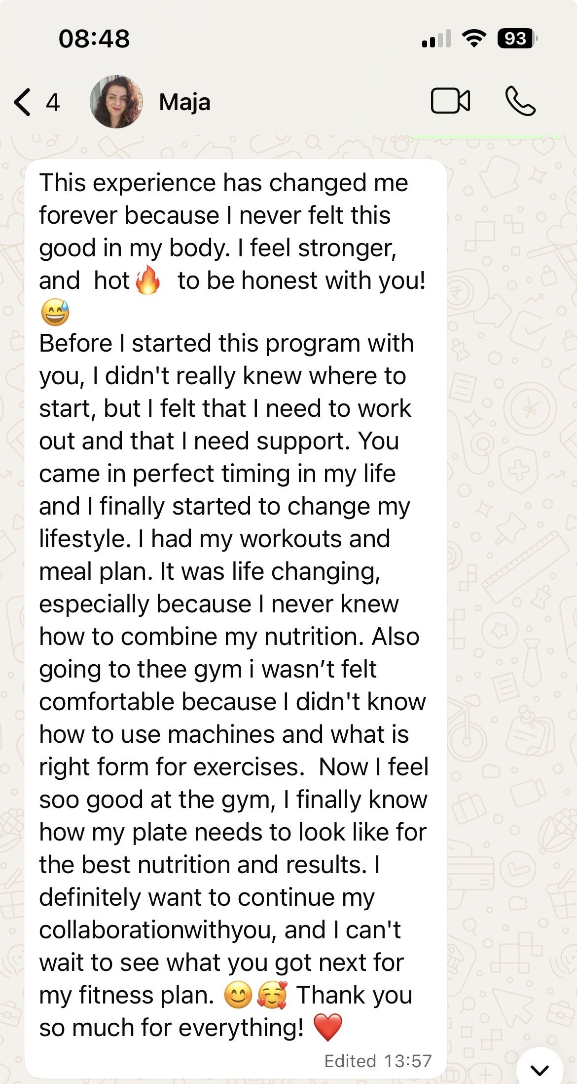 WhatsApp feedback from Maja