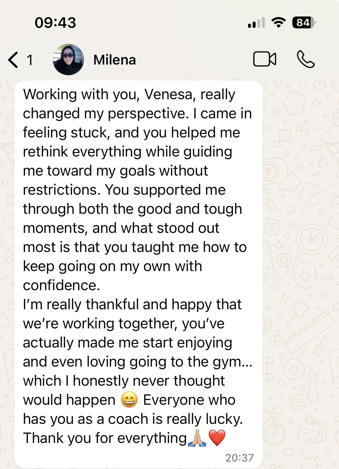 WhatsApp feedback from Milena