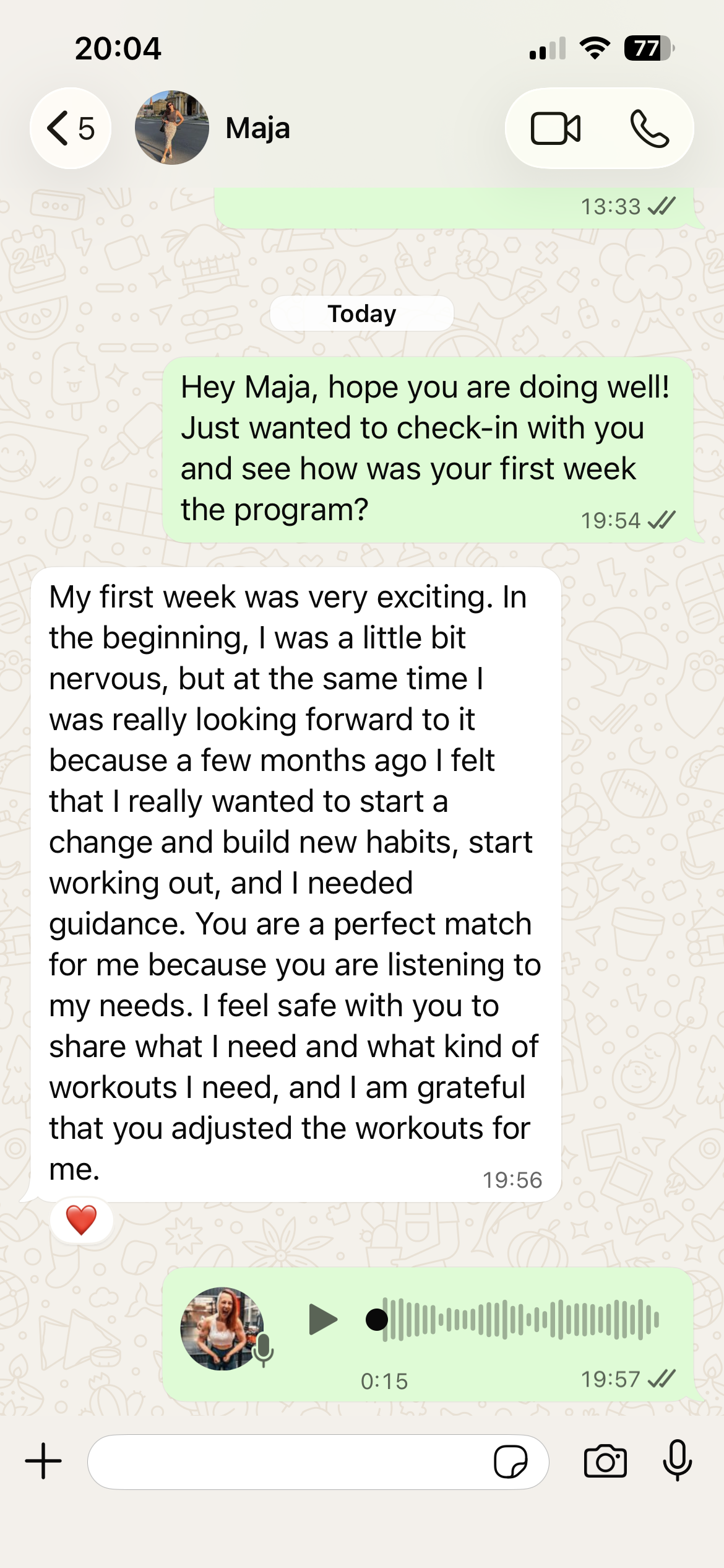 Client feedback screenshot